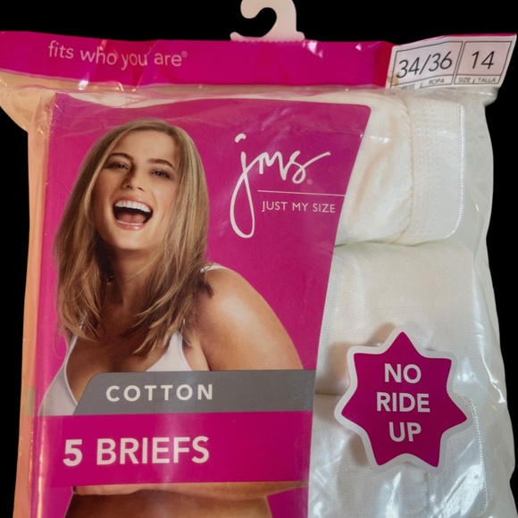 Just My Size by Hanes 5 Briefs White Plus Size 14 34/36 Cotton Panties Underwear - Picture 3 of 10
